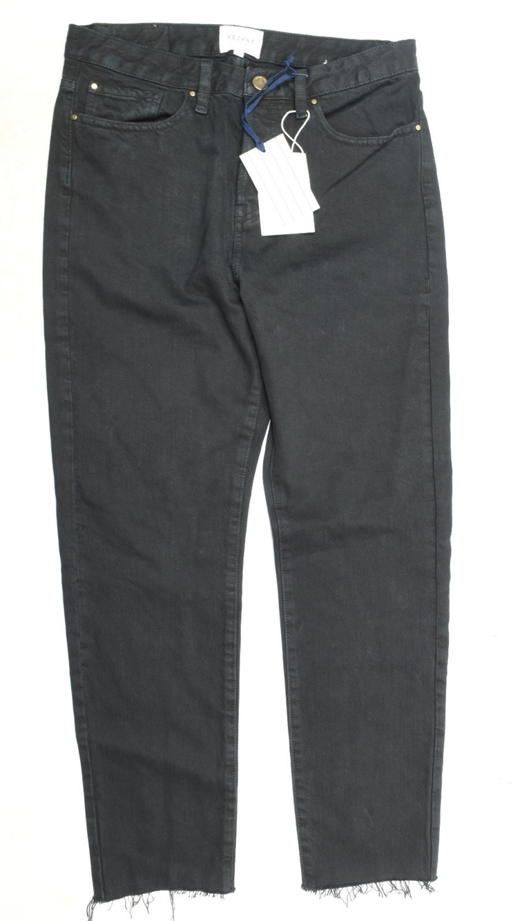 SEZANE 1967 Jeans Womens 32 Black High Rise Button-Raw Slim Fit Denim